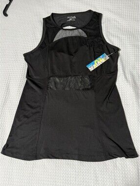 🎄 AVIVA Black Workout Fitness Tank Top Mesh Panels New With Tag Large